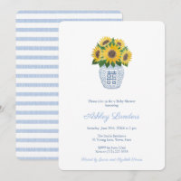 Baby shower De Vase Bleu Et Blanc Des Fleurs De So