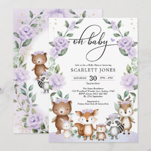 Invitation Baby shower de végétation fleurie mauve de forêt m