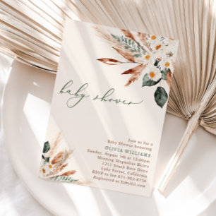 Invitation Baby shower de végétation fleurie séchée de Bohême