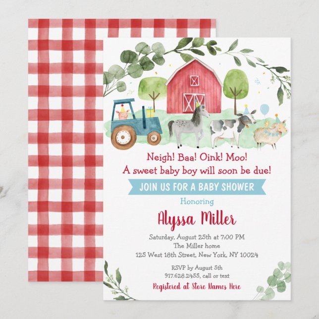 Invitation Baby shower de verdure agricole (Devant / Derrière)