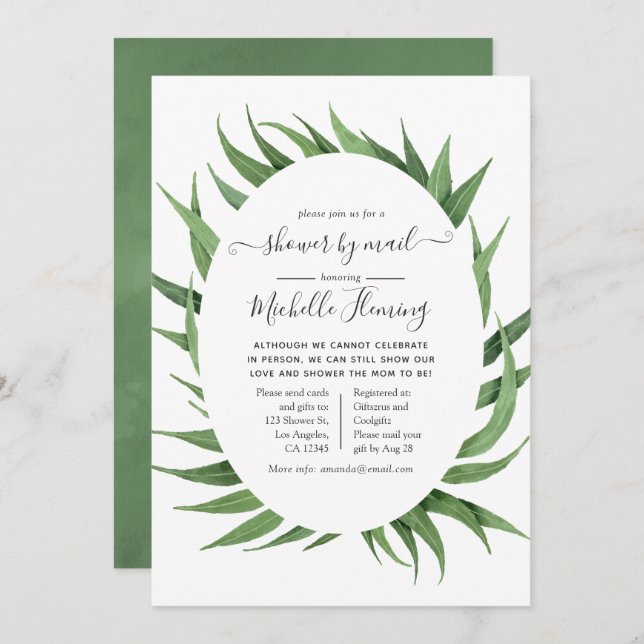 Invitation Baby shower de verdure aquarelle par courrier (Devant / Derrière)