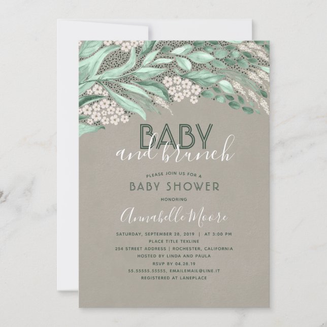 Invitation Baby shower de verdure botanique | Bébé et brunch (Devant)