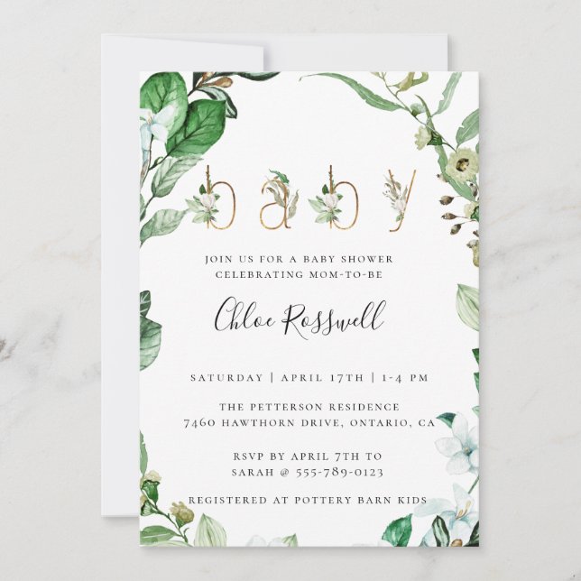 Invitation Baby shower de verdure botanique luxuri (Devant)