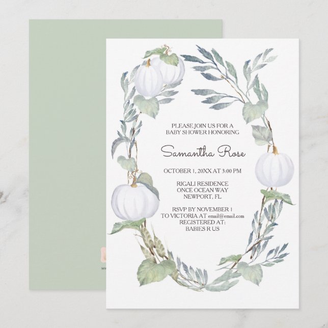 Invitation Baby shower de verdure CITROUILLE BLANC automne (Devant / Derrière)