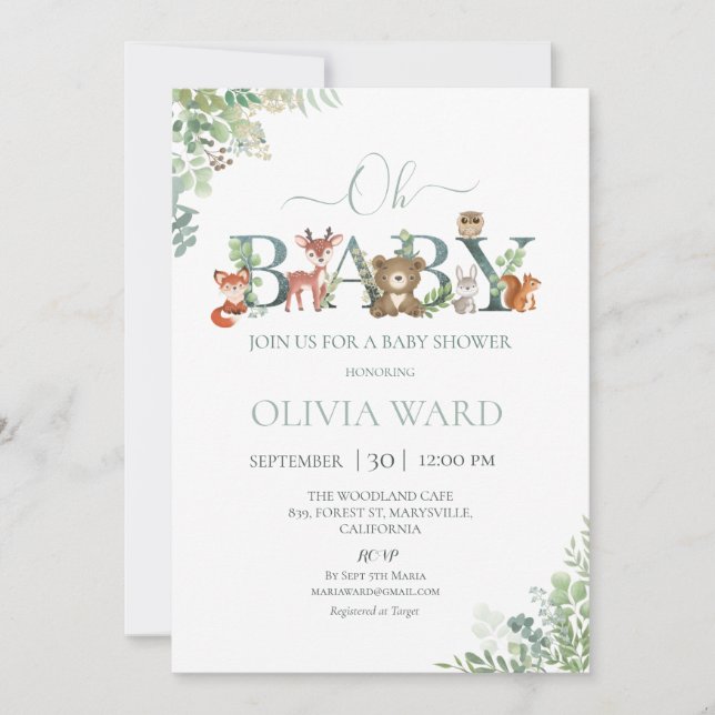 Invitation Baby shower de verdure des bois (Devant)