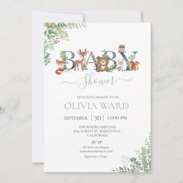 Invitation Baby shower de verdure des bois (Devant)