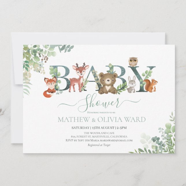 Invitation Baby shower de verdure des bois (Devant)
