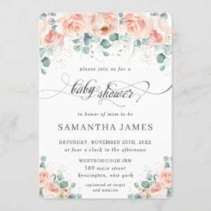 Invitation Baby shower de verdure des Roses de la pêche rusti