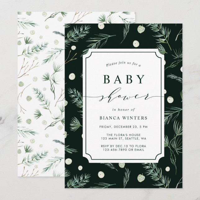 Invitation Baby shower de verdure d'hiver (Devant / Derrière)