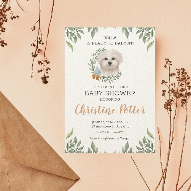 Invitation Baby shower de verdure du chien blanc maltais Boy  (Créateur téléchargé)