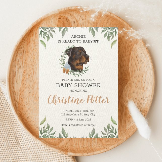 Invitation Baby shower de verdure du chien Rottweiler Boy Boh (Créateur téléchargé)