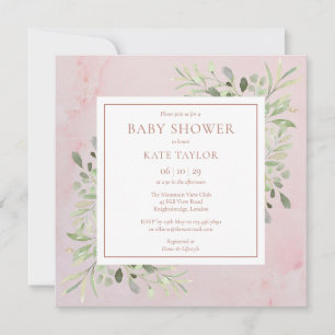 Invitation Baby shower de verdure en marbre d'or rose   Saupo