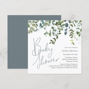 Invitation Baby shower de verdure Eucalyptus manuscrit modern