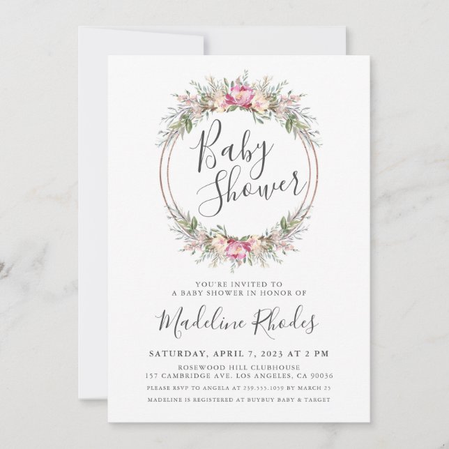 Invitation Baby shower de verdure Floral (Devant)