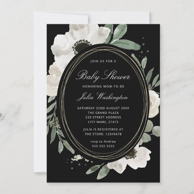 Invitation Baby shower de verdure florale Moody Dark  (Devant)