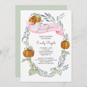 Invitation Baby shower de verdure rose Citrouille Automne