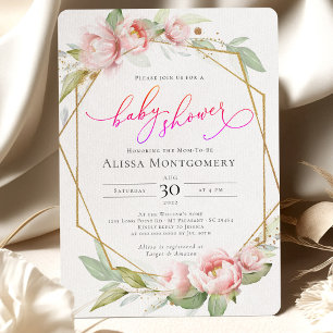 Invitation Baby shower de verdure rose vif