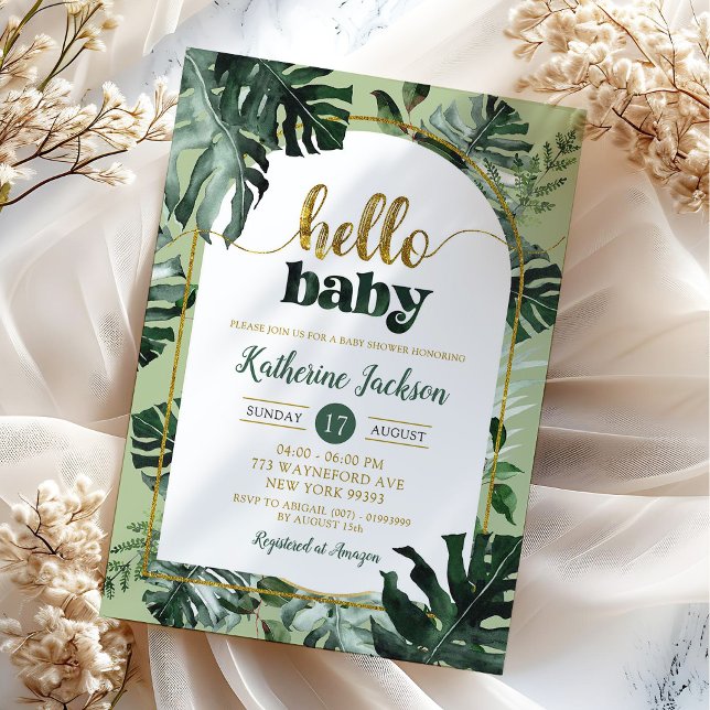 Invitation Baby shower de verdure tropicale de Monstera (Créateur téléchargé)