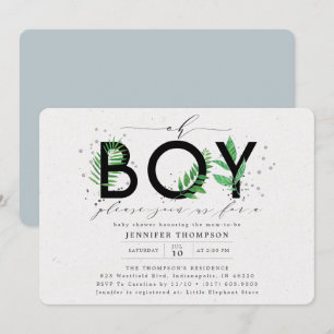 Invitation Baby shower de verdure tropicale moderne Oh Boy Bl