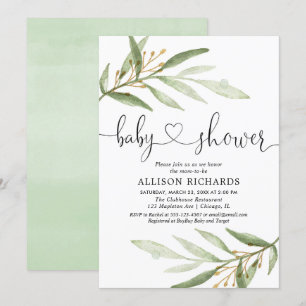 Invitation baby shower de verdure verte et neutre pour les ho