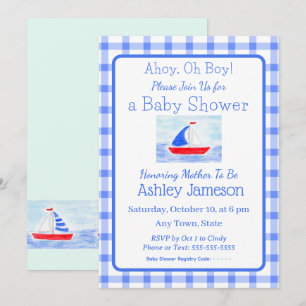 Invitation Baby shower de vérification bleu bateau à voile Wa