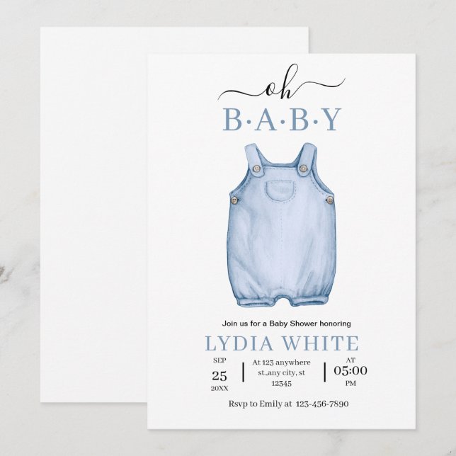 Invitation Baby shower de vêtements bébé Invitation, baby sho (Devant / Derrière)