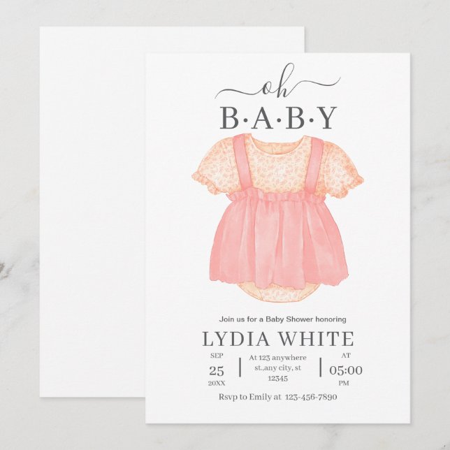Invitation Baby shower de vêtements bébé Invitation, baby sho (Devant / Derrière)