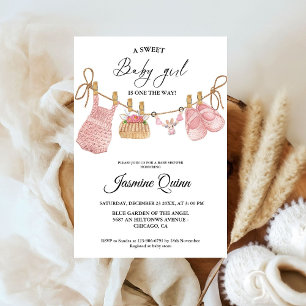 Invitation Baby shower de vêtements Bohême pour fille rose