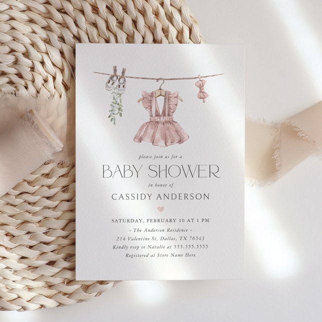 Invitation Baby shower de vêtements de bébé Boho rose (Créateur téléchargé)