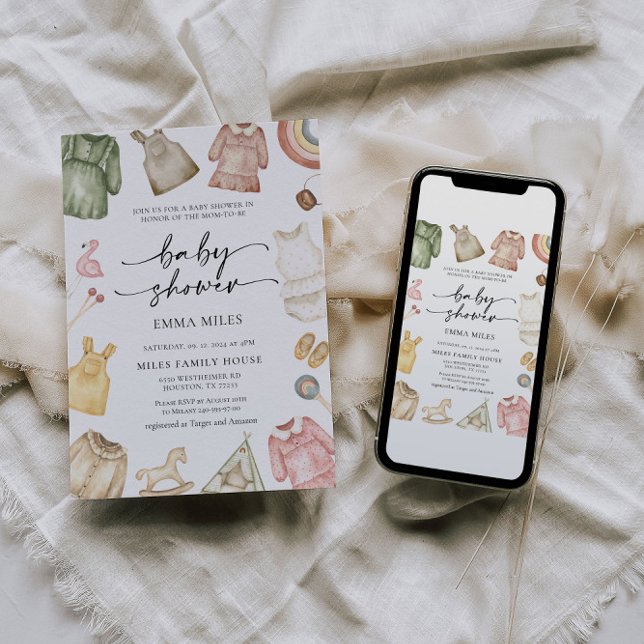 Invitation Baby shower de vêtements pour filles (Créateur téléchargé)