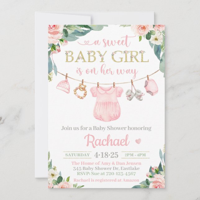 Invitation Baby shower de vêtements pour filles pour bébés In (Devant)
