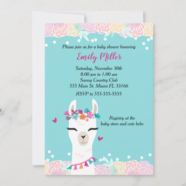Invitation Baby shower de visage Alpaca (Devant)