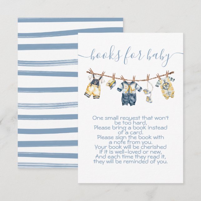 Invitation Baby shower de voile Clothesline Apportez un livre (Devant / Derrière)