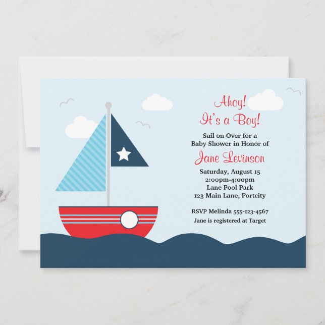 Invitation Baby shower de voiliers (Devant)
