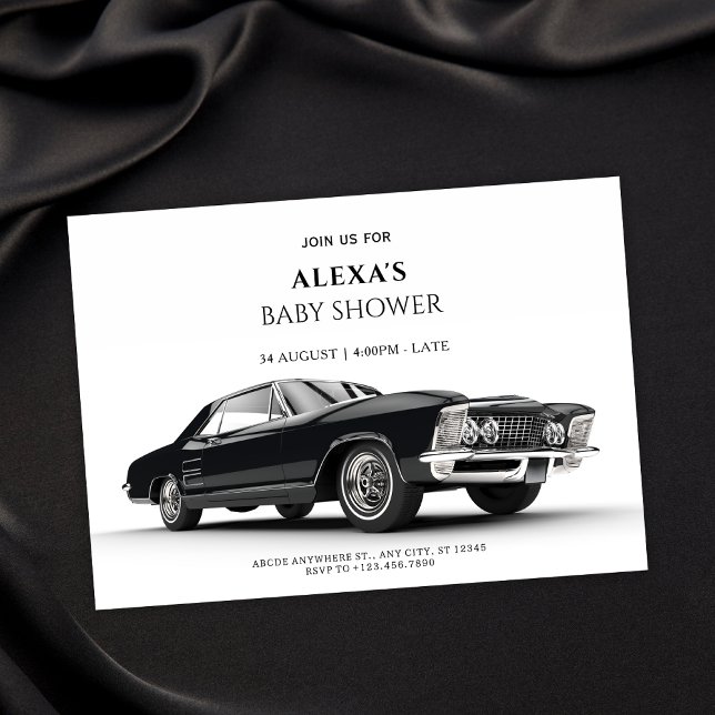 Invitation Baby shower de voiture classique noir (Créateur téléchargé)