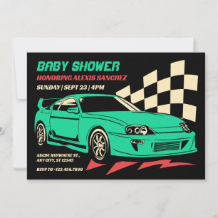Invitation baby shower de voiture de course vintage