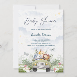 Invitation Baby shower de voiture Jungle Friends
