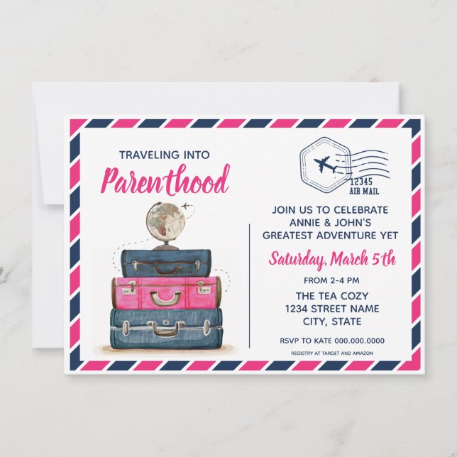 Invitation Baby shower de voyage de révélations de genre Invi (Devant)