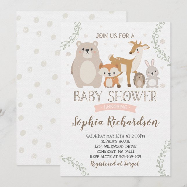 Invitation Baby shower de Woodland Showshaw (Devant / Derrière)