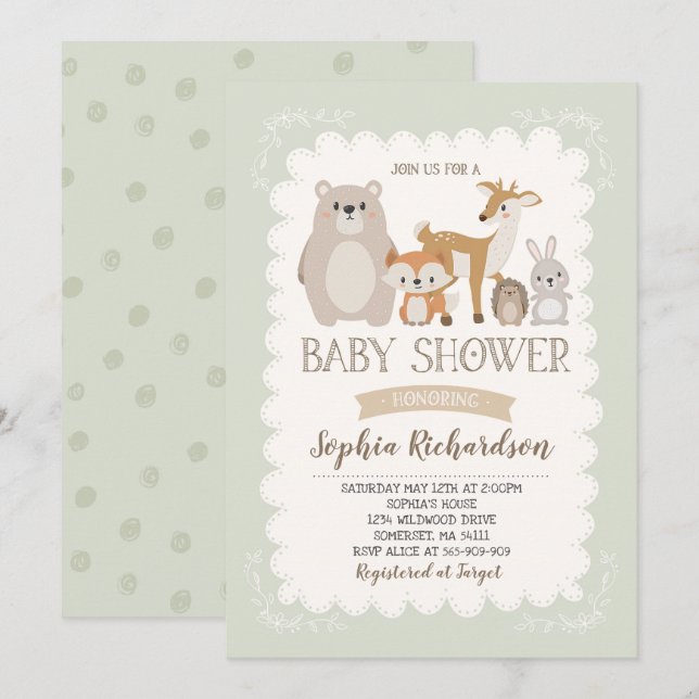 Invitation Baby shower de Woodland Showshaw (Devant / Derrière)