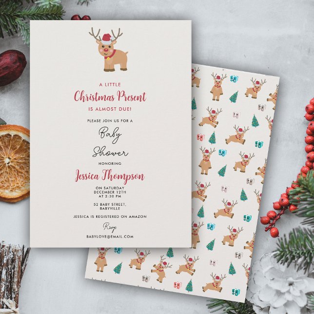 Invitation Baby shower décembre de la belle renne de Noël (Cute Christmas Reindeer December Baby Shower Invitation)