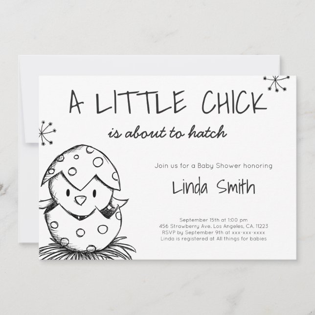Invitation Baby shower d'éclosion d'oiseaux noirs et blancs (Devant)