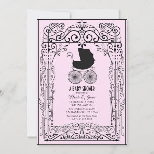 Invitation Baby shower Déco de transport Vintage rose et noir