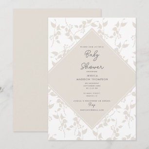Invitation Baby shower décoratif en feuille beige botanique
