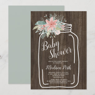 Invitation baby shower d'écriture de bocal de mason floral en