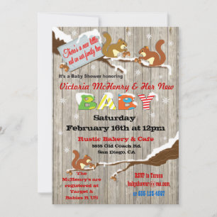 Invitation Baby shower d'écureuil rustique hivernal