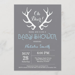 Invitation Baby shower Deer Antler Gris et Bleu