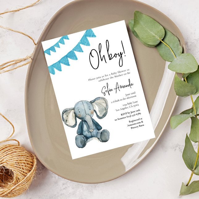Invitation Baby shower d'éléphant animal mou de forêt (Créateur téléchargé)