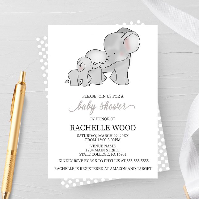 Invitation Baby shower d'éléphant aquarelle (Créateur téléchargé)