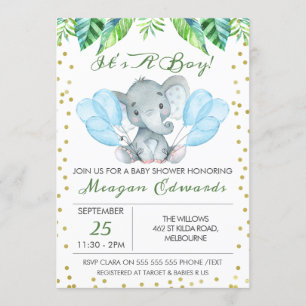 Invitation Baby shower d'éléphant aquarelle